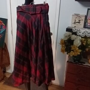 Plaid Belted Skirt - Red and Black